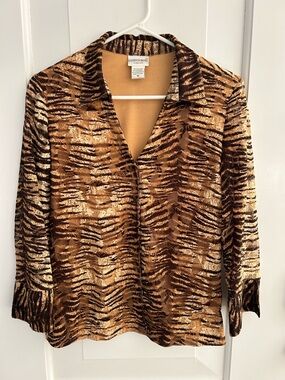 VTG Fashion Bug Floral Tiger-Print Button Front Top Y2K Tuscan Mom